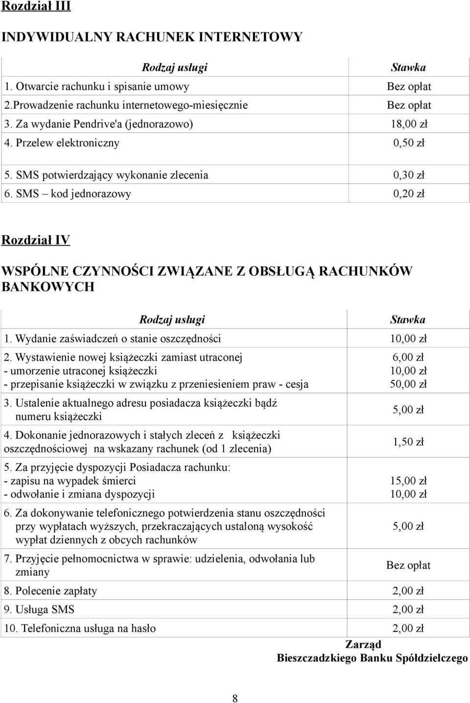 Wydanie zaświadczeń o stanie oszczędności 10,00 zł 2.