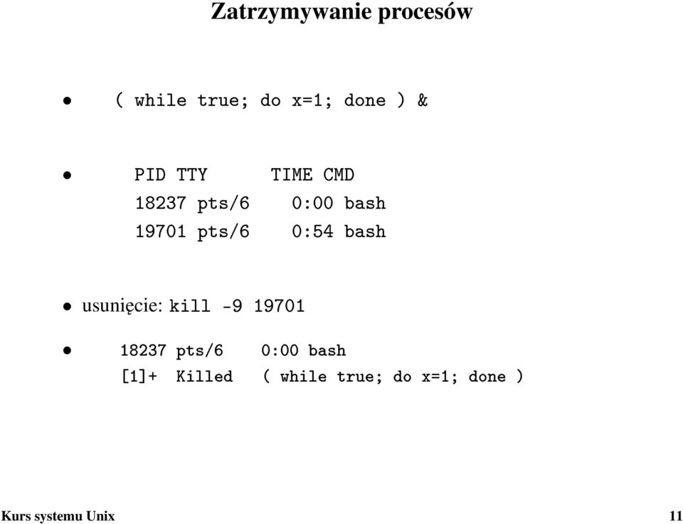 bash usunięcie: kill -9 19701 18237 pts/6 0:00 bash