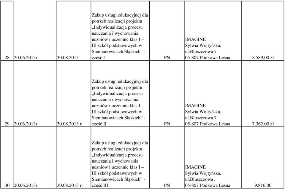 30.08.2013 r. część II ul.bluszczowa 7 05-807 Podkowa Leśna 7.