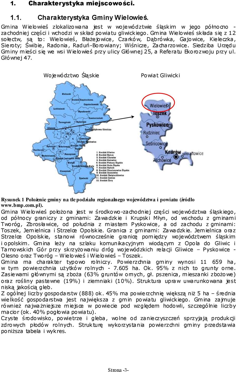 Gmina Wielowieś składa się z 12 sołectw, są to: Wielowieś, BłaŜejowice, Czarków, Dąbrówka, Gajowice, Kieleczka, Sieroty; Świbie, Radonia, Raduń-Borowiany; Wiśnicze, Zacharzowice.