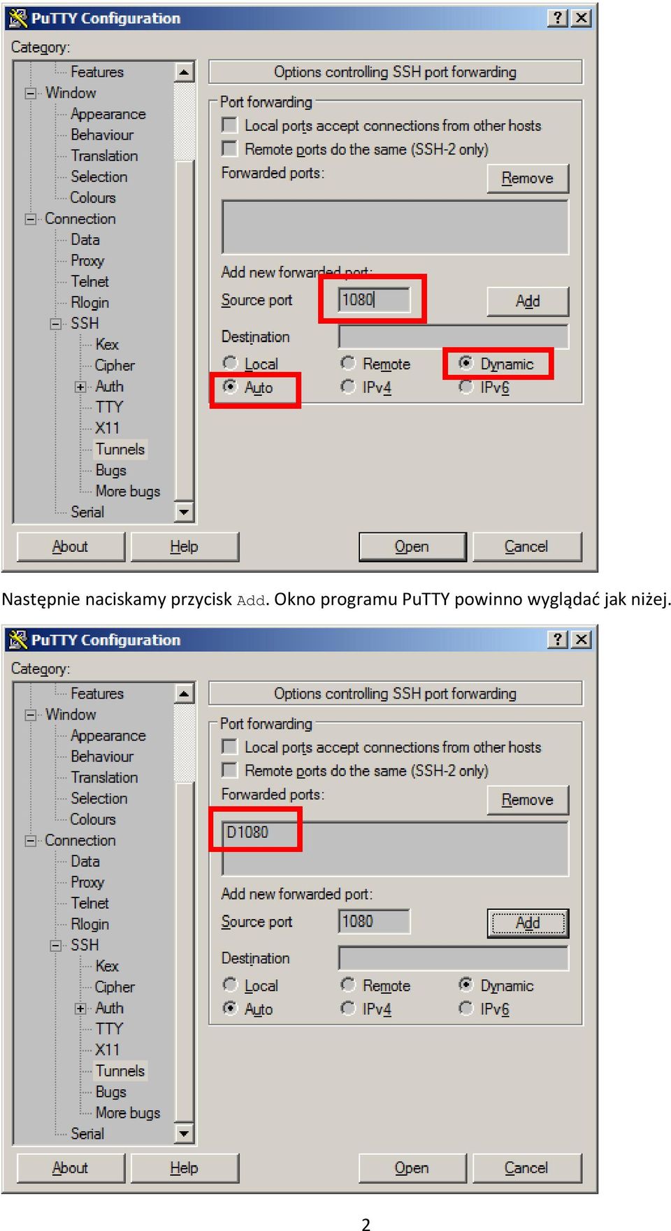 Okno programu PuTTY