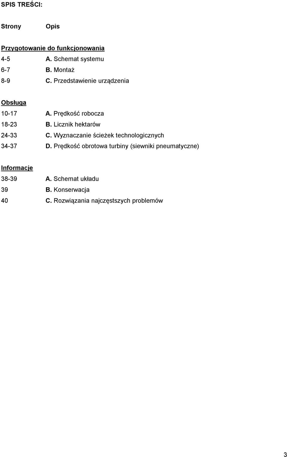 Licznik hektarów 24-33 C. Wyznaczanie ścieżek technologicznych 34-37 D.