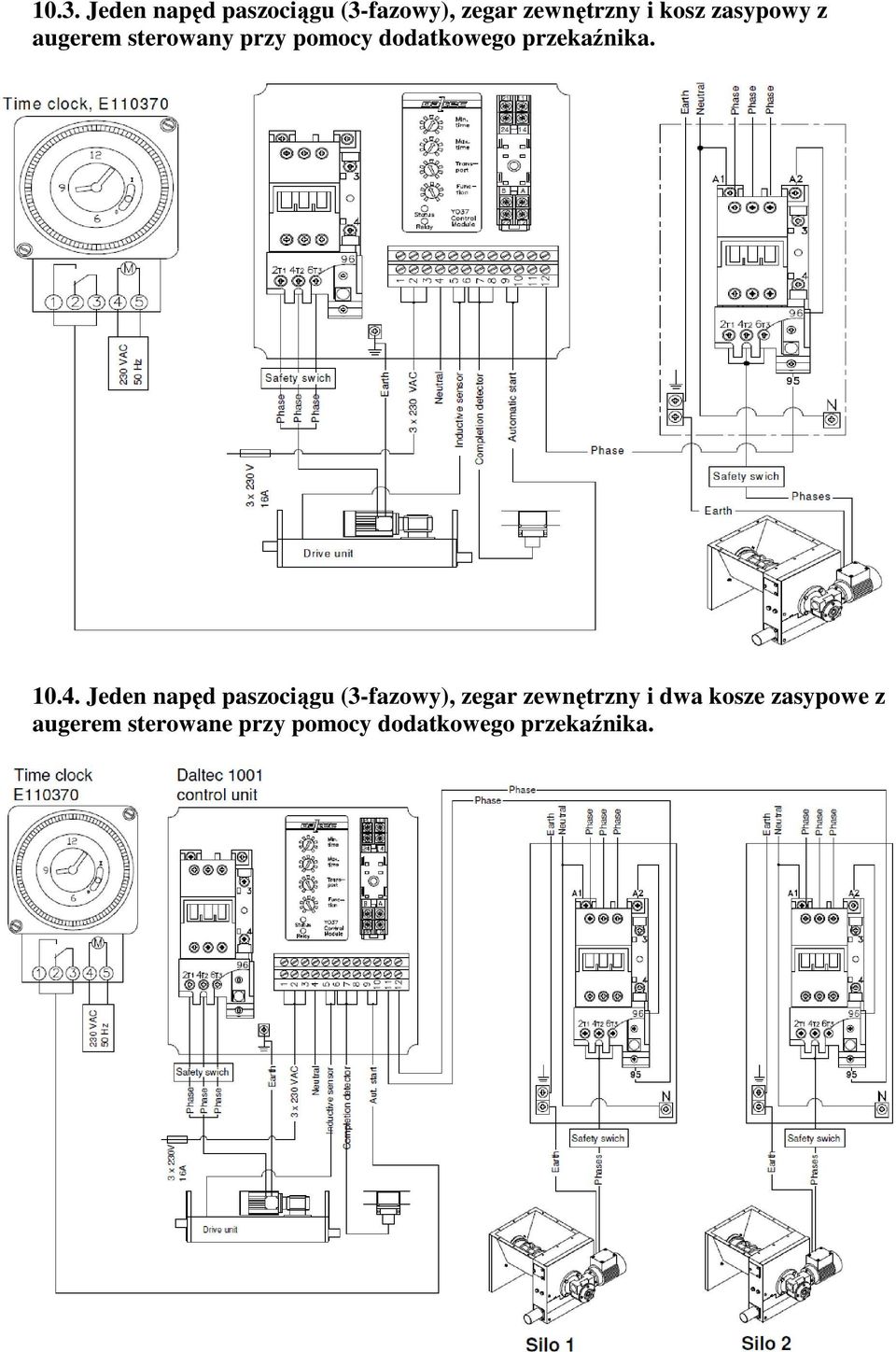 10.4. Jeden napęd paszociągu (3-fazowy), zegar zewnętrzny i dwa