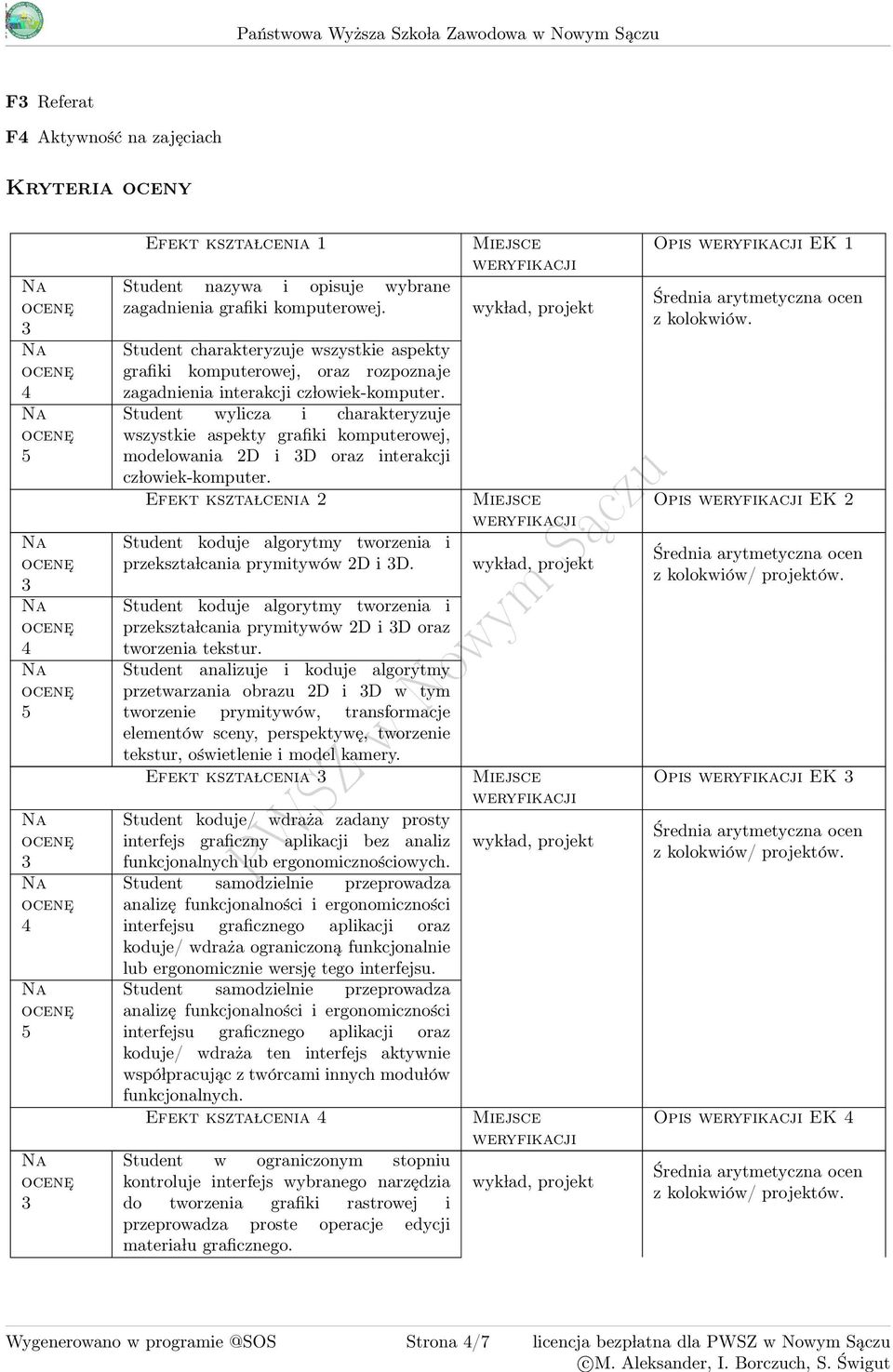 Student wylicza i charakteryzuje wszystkie aspekty grafiki komputerowej, modelowania 2D i D oraz interakcji cz lowiek-komputer.