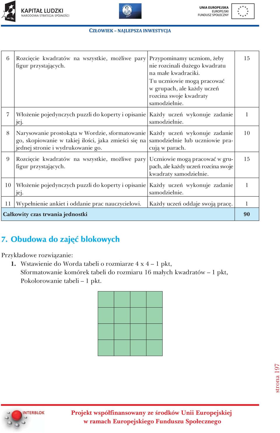 9 Rozciêcie kwadratów na wszystkie, mo liwe pary figur przystaj¹cych. 0 W³o enie pojedynczych puzzli do koperty i opisanie jej.