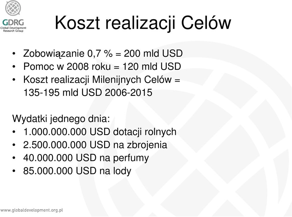 2006-2015 Wydatki jednego dnia: 1.000.000.000 USD dotacji rolnych 2.500.