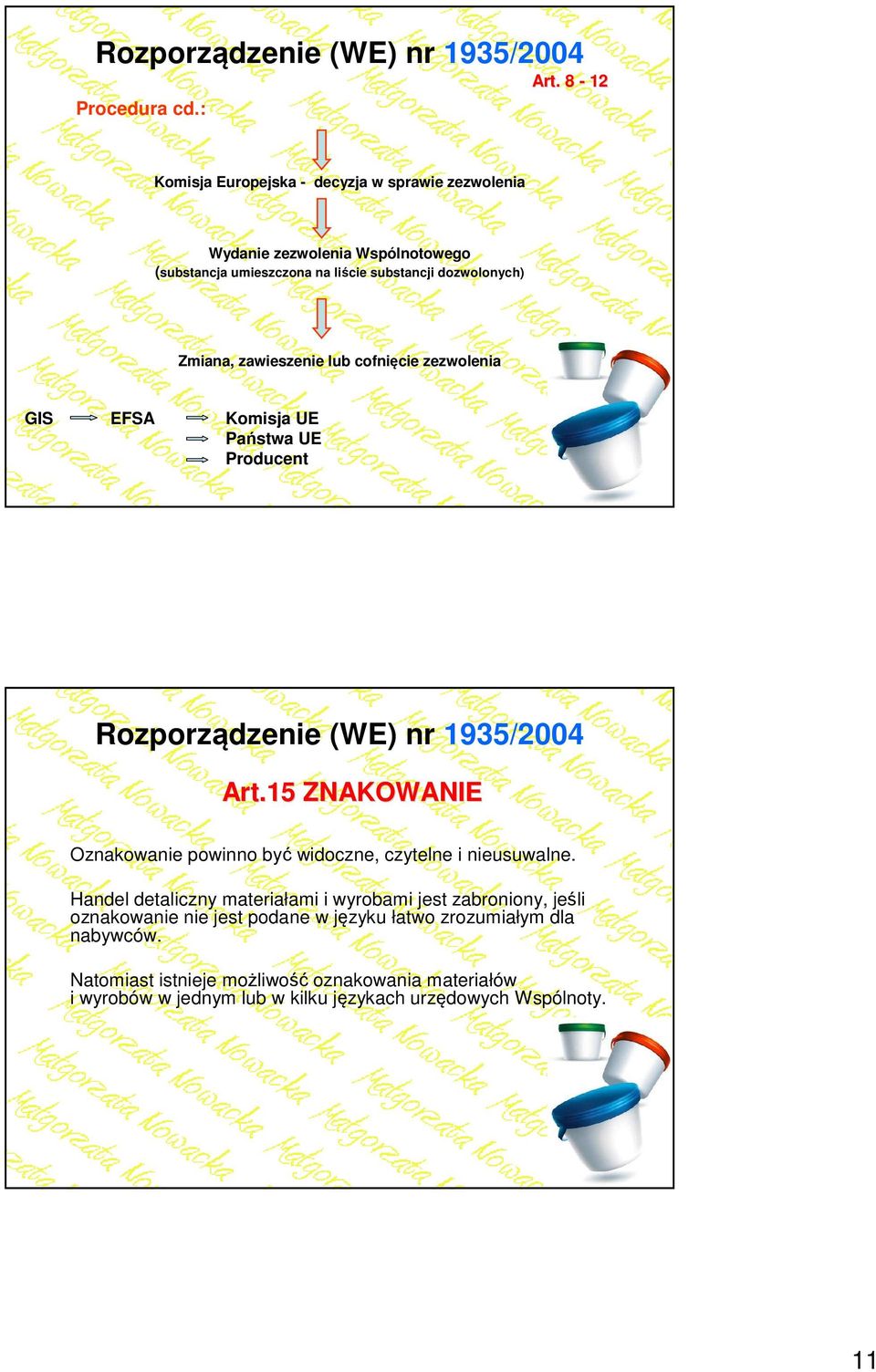 zawieszenie lub cofnięcie zezwolenia GIS EFSA Komisja UE Państwa UE Producent Rozporządzenie (WE) nr 1935/2004 Art.