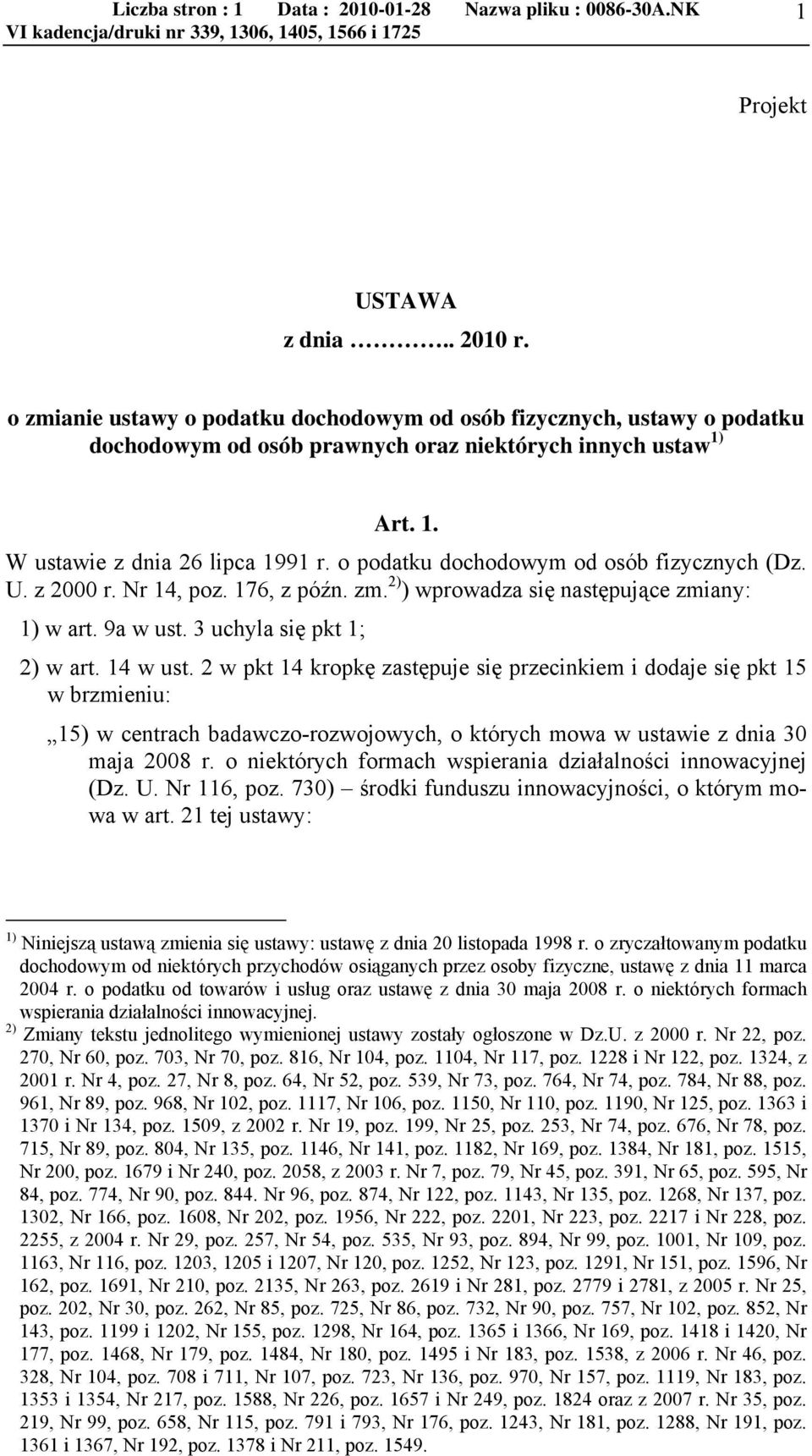 o podatku dochodowym od osób fizycznych (Dz. U. z 2000 r. Nr 14, poz. 176, z późn. zm. 2) ) wprowadza się następujące zmiany: 1) w art. 9a w ust. 3 uchyla się pkt 1; 2) w art. 14 w ust.