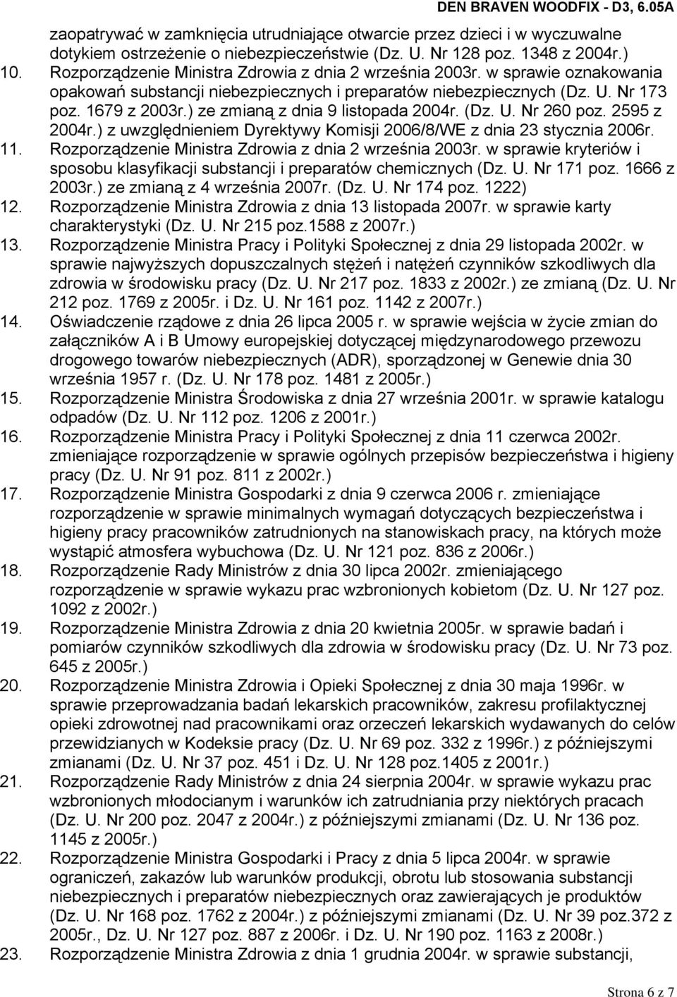 ) ze zmianą z dnia 9 listopada 2004r. (Dz. U. Nr 260 poz. 2595 z 2004r.) z uwzględnieniem Dyrektywy Komisji 2006/8/WE z dnia 23 stycznia 2006r. 11.