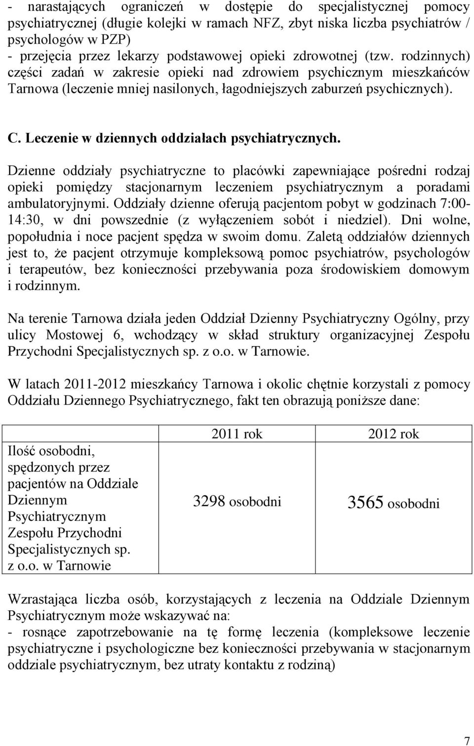 Leczenie w dziennych oddziałach psychiatrycznych.