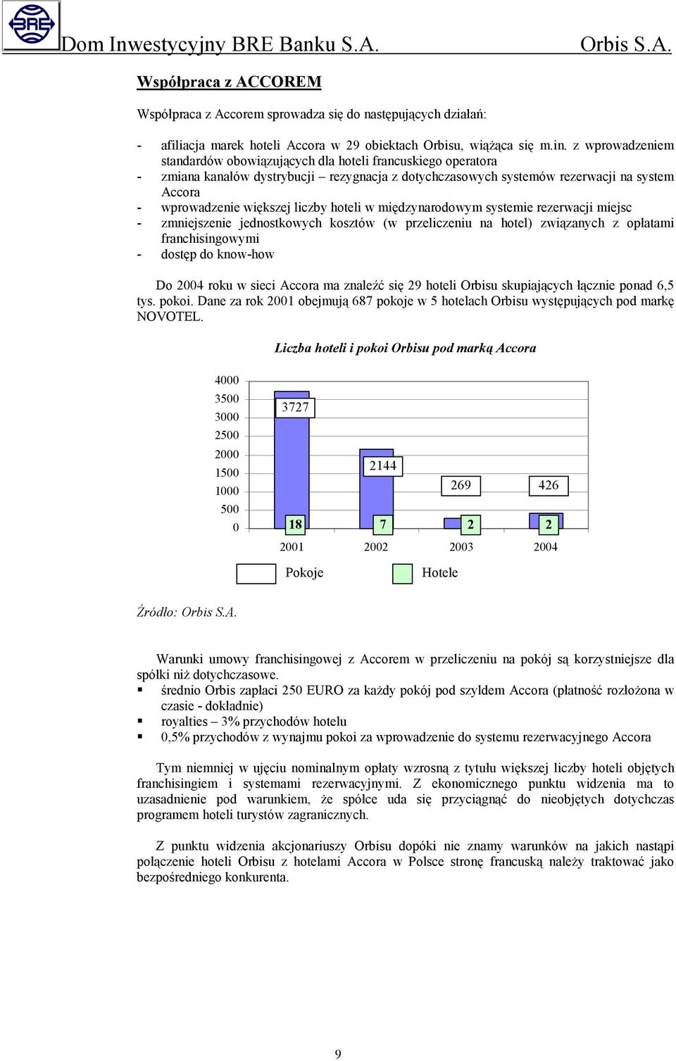 liczby hoteli w międzynarodowym systemie rezerwacji miejsc - zmniejszenie jednostkowych kosztów (w przeliczeniu na hotel) związanych z opłatami franchisingowymi - dostęp do know-how Do 2004 roku w