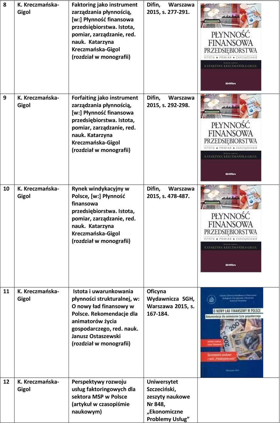 Kreczmańska- Rynek windykacyjny w Polsce, [w:] Płynność finansowa przedsiębiorstwa. Istota, pomiar, zarządzanie, red. Kreczmańska- Warszawa 2015, s. 478-487. 11 K.