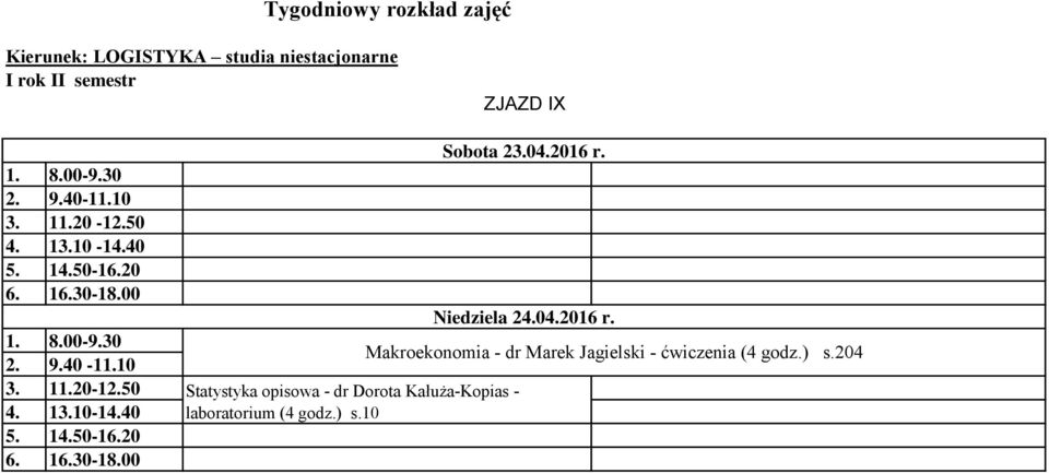 10 Sobota 23.04.2016 r.