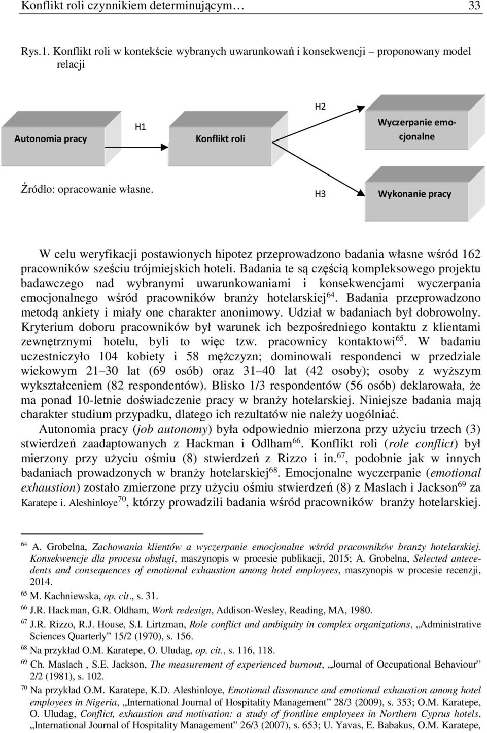 H3 Wykonanie pracy W celu weryfikacji postawionych hipotez przeprowadzono badania własne wśród 162 pracowników sześciu trójmiejskich hoteli.