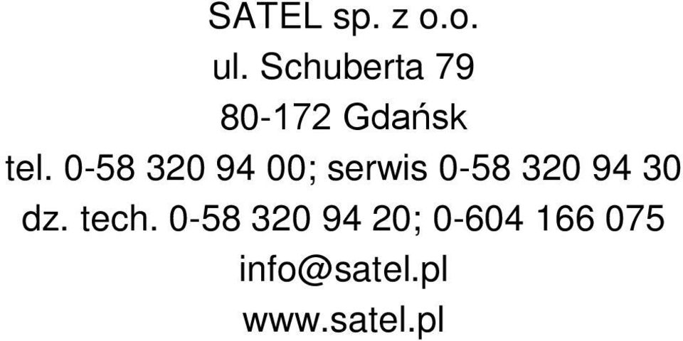 0-58 320 94 00; serwis 0-58 320 94 30