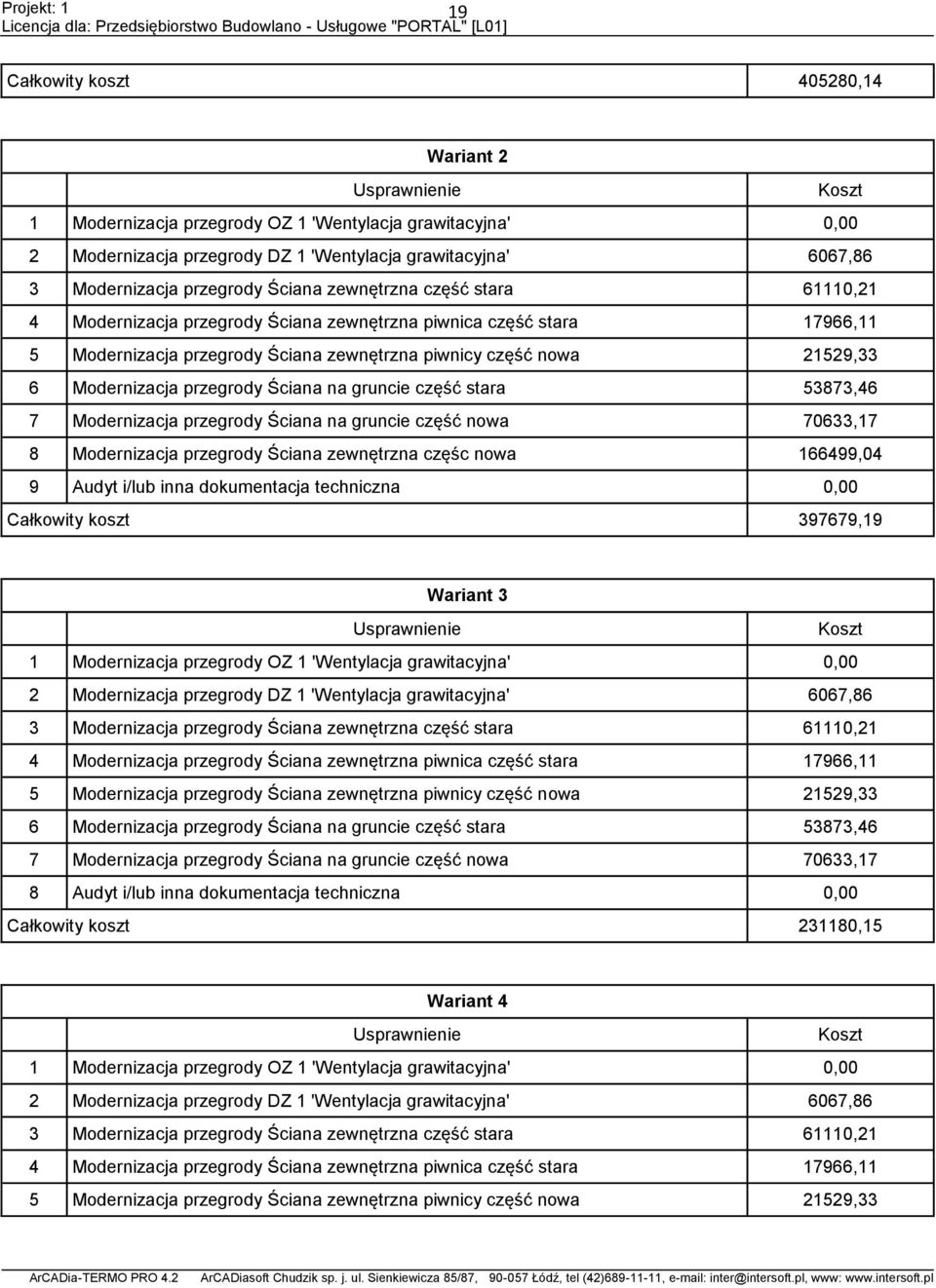 Modernizacja przegrody Ściana na gruncie część stara 53873,46 7 Modernizacja przegrody Ściana na gruncie część nowa 70633,17 8 Modernizacja przegrody Ściana zewnętrzna częśc nowa 166499,04 9 Audyt