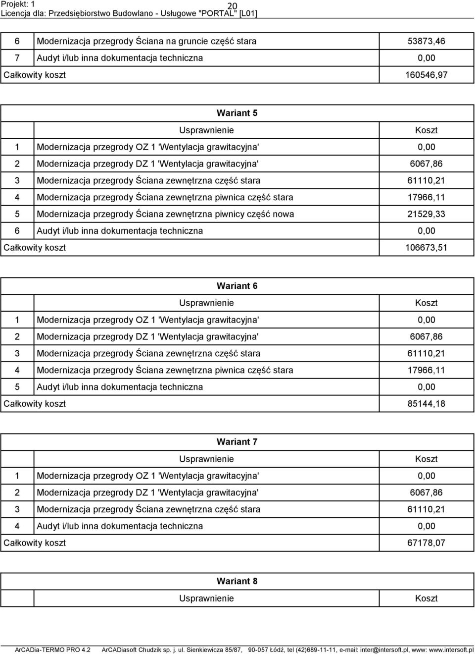 zewnętrzna piwnica część stara 17966,11 5 Modernizacja przegrody Ściana zewnętrzna piwnicy część nowa 21529,33 6 Audyt i/lub inna dokumentacja techniczna 0,00 Całkowity koszt 106673,51 nt 6