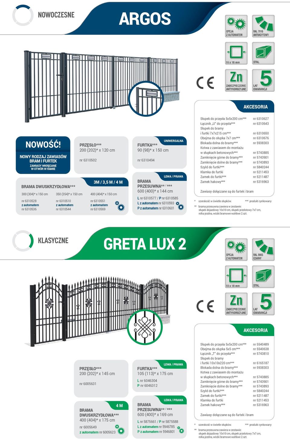 6310502 3M / 3,5 M / 400 (404)* x 150 cm nr 6310551 z automatem nr 6310569 UNIWERSALNA 90 (98)* x 150 cm nr 6310494 600 (400)* x 144 cm L nr 6310577 / P nr 6310585 L z automatem nr 6310593 P z