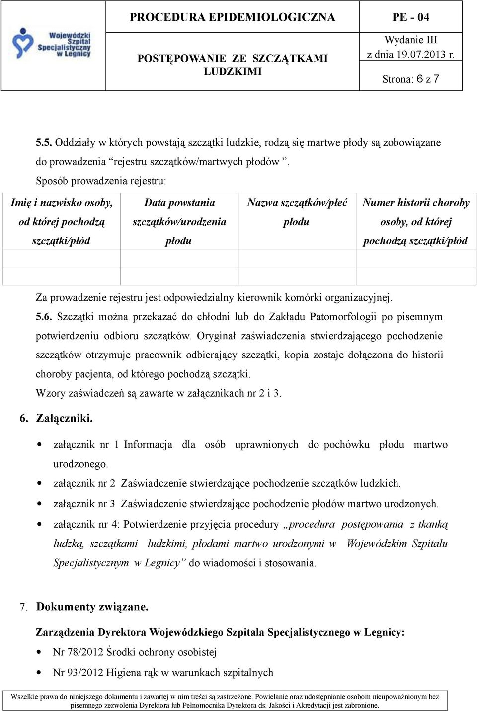 pochodzą szczątki/płód Za prowadzenie rejestru jest odpowiedzialny kierownik komórki organizacyjnej. 5.6.