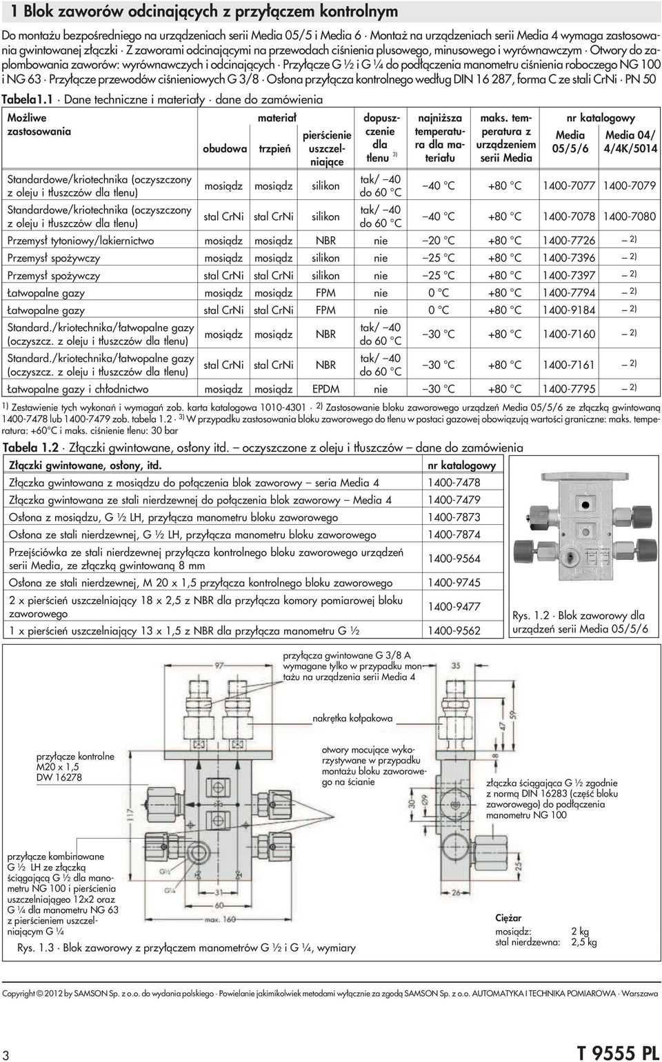 roboczego NG 100 i NG 63 Przy³¹cze przewodów ciœnieniowych G 3/8 Os³ona przy³¹cza kontrolnego wed³ug DIN 16 287, forma C ze stali CrNi PN 50 Tabela1.