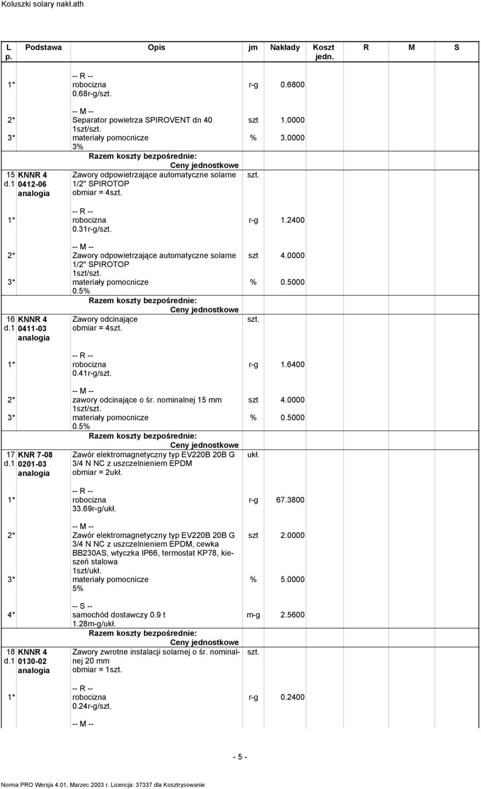 41r-g/ 2* zawory odcinające o śr. nominalnej 15 mm 17 KNR 7-08 d.1 0201-03 33.69r-g/ukł. Zawór elektromagnetyczny typ EV220B 20B G 3/4 N NC z uszczelnieniem EPDM obmiar = 2ukł.