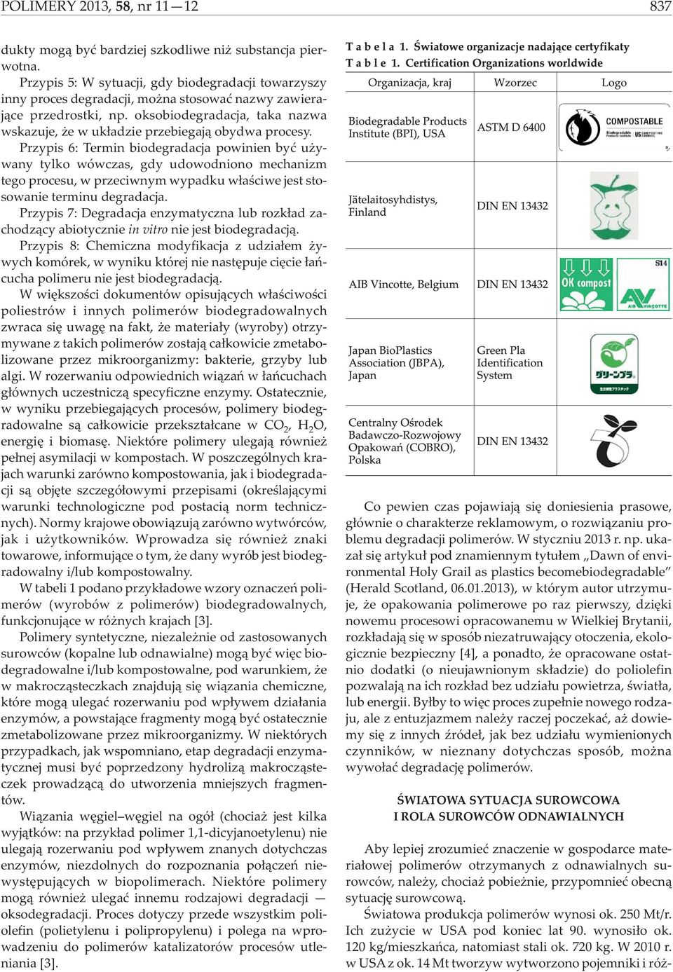 Przypis 6: Termi biodegradacja powiie byæ u yway tylko wówczas, gdy udowodioo mechaizm tego procesu, w przeciwym wypadku w³aœciwe jest stosowaie termiu degradacja.