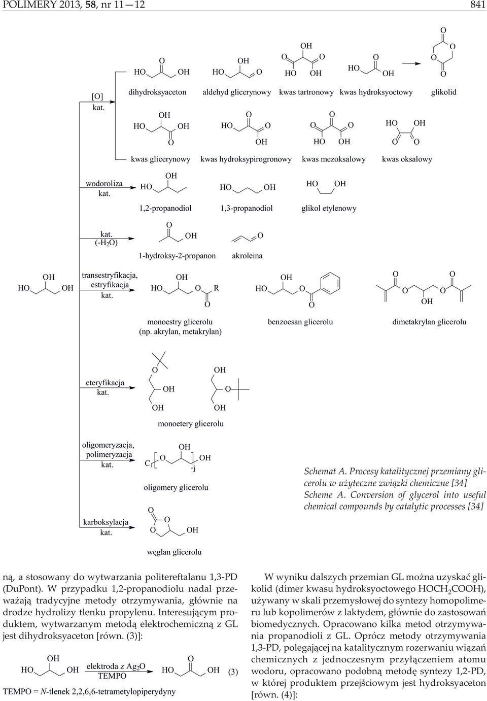 1,2-propaodiol 1,3-propaodiol glikol etyleowy kat. (- 2 ) 1-hydroksy-2-propao akroleia trasestryfikacja, estryfikacja kat. R mooestry glicerolu bezoesa glicerolu dimetakryla glicerolu (p.