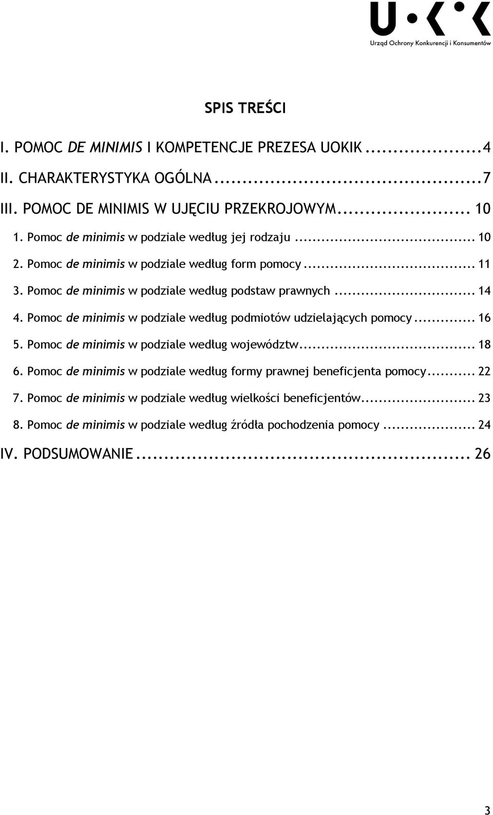 Pomoc de minimis w podziale według podmiotów udzielających... 16 5. Pomoc de minimis w podziale według województw... 18 6.