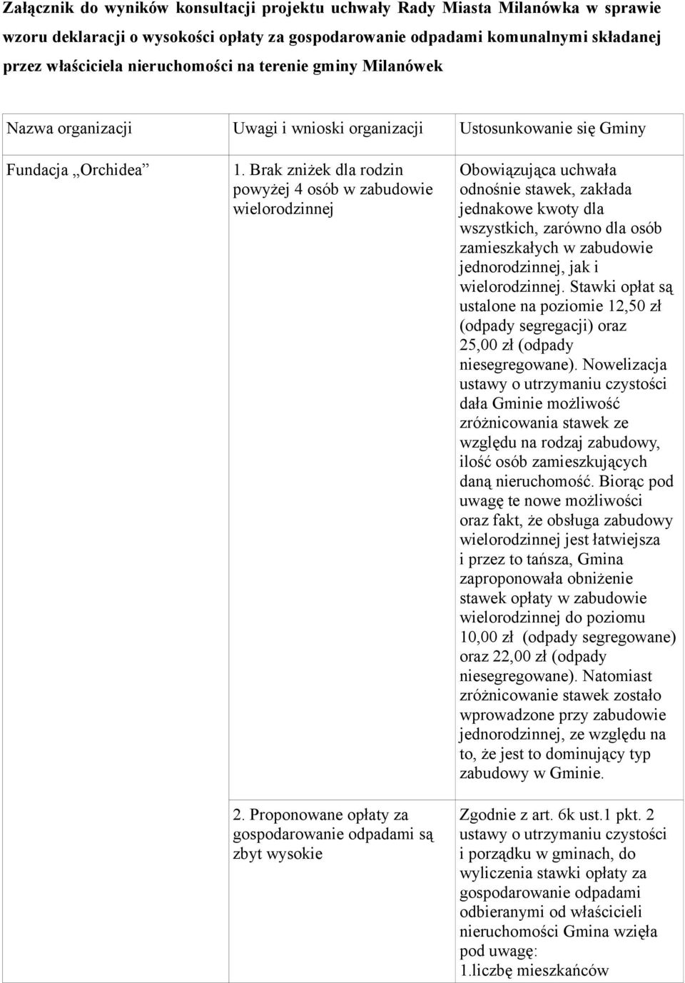 Proponowane opłaty za gospodarowanie odpadami są zbyt wysokie Obowiązująca uchwała odnośnie stawek, zakłada jednakowe kwoty dla wszystkich, zarówno dla osób zamieszkałych w zabudowie jednorodzinnej,