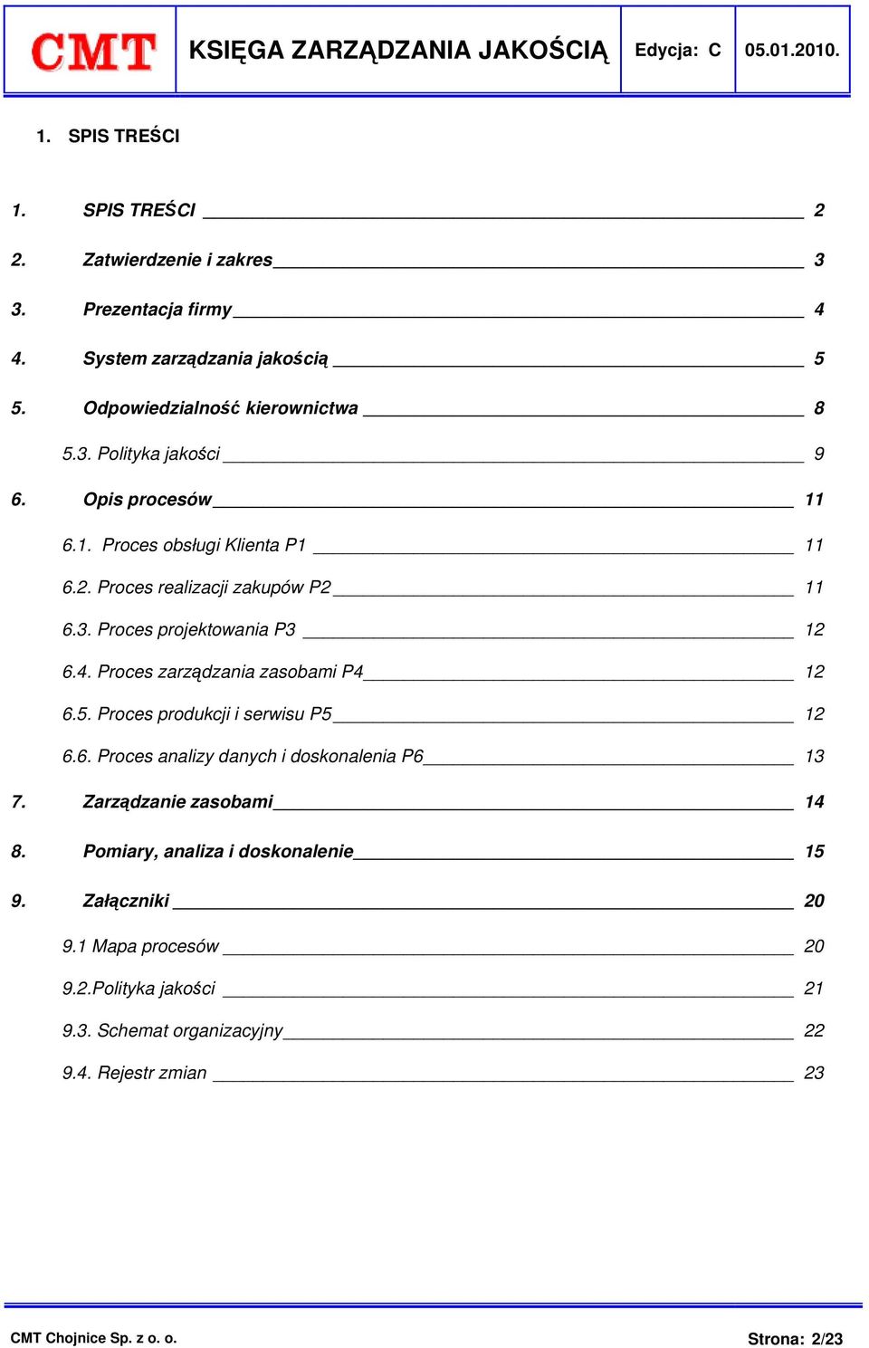 Proces zarządzania zasobami P4 12 6.5. Proces produkcji i serwisu P5 12 6.6. Proces analizy danych i doskonalenia P6 13 7. Zarządzanie zasobami 14 8.