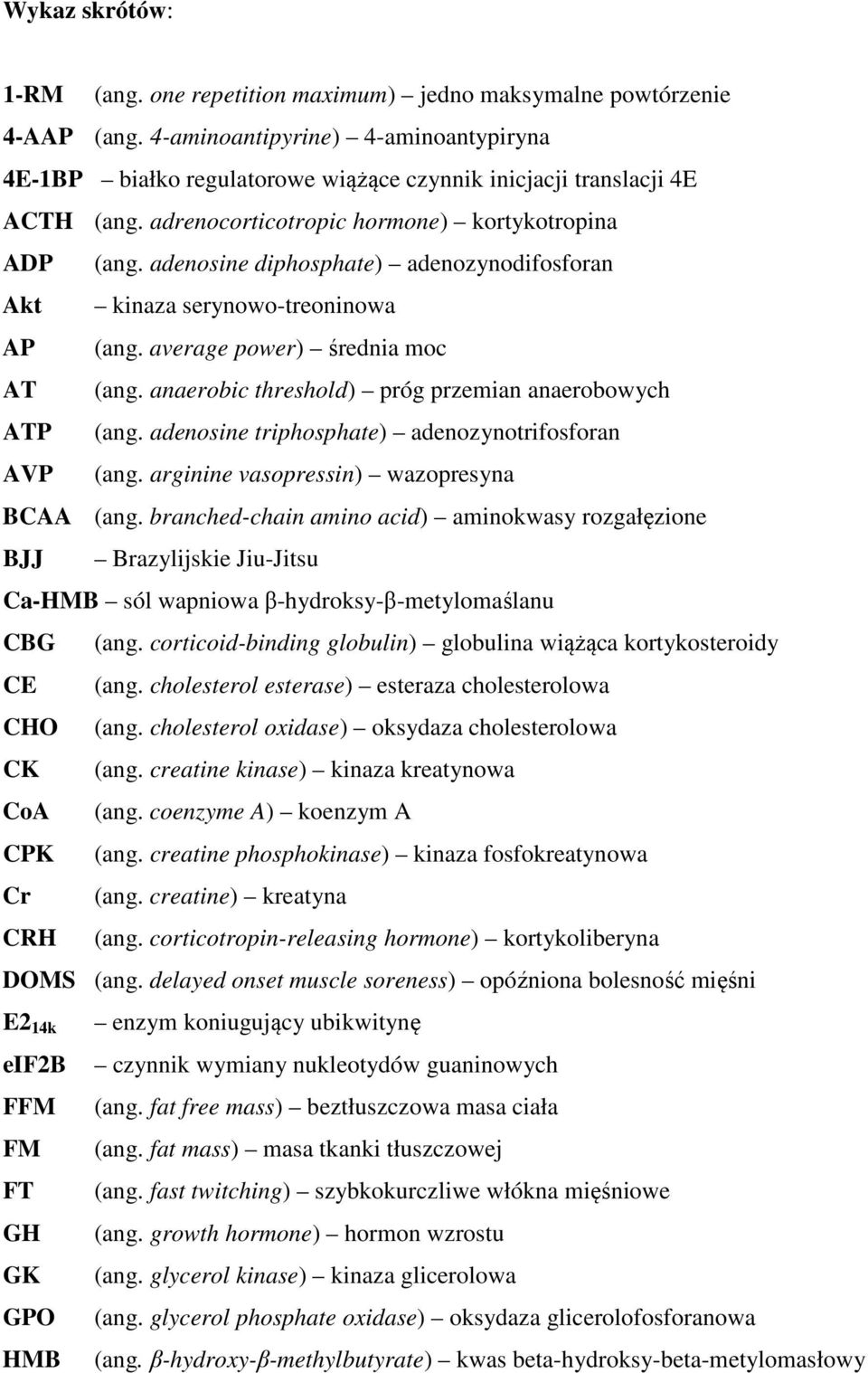 adenosine diphosphate) adenozynodifosforan Akt kinaza serynowo-treoninowa AP (ang. average power) średnia moc AT (ang. anaerobic threshold) próg przemian anaerobowych ATP (ang.