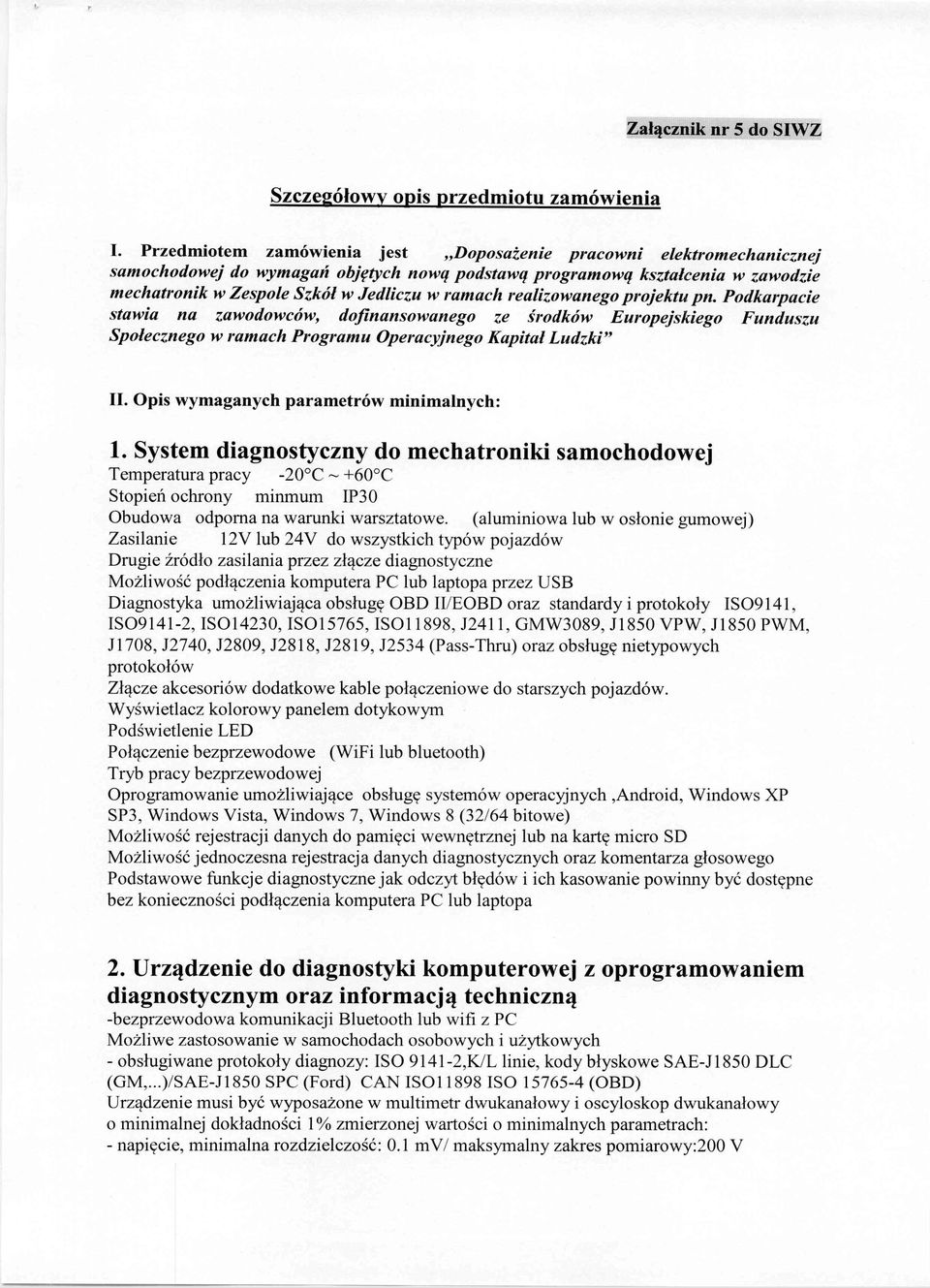 realizowanego projektu pn. Podkarpacie stawia na zawodowców, dofinansowanego ze środków Europejskiego Funduszu Społecznego w ramach Programu Operacyjnego Kapitał Ludzki" II.