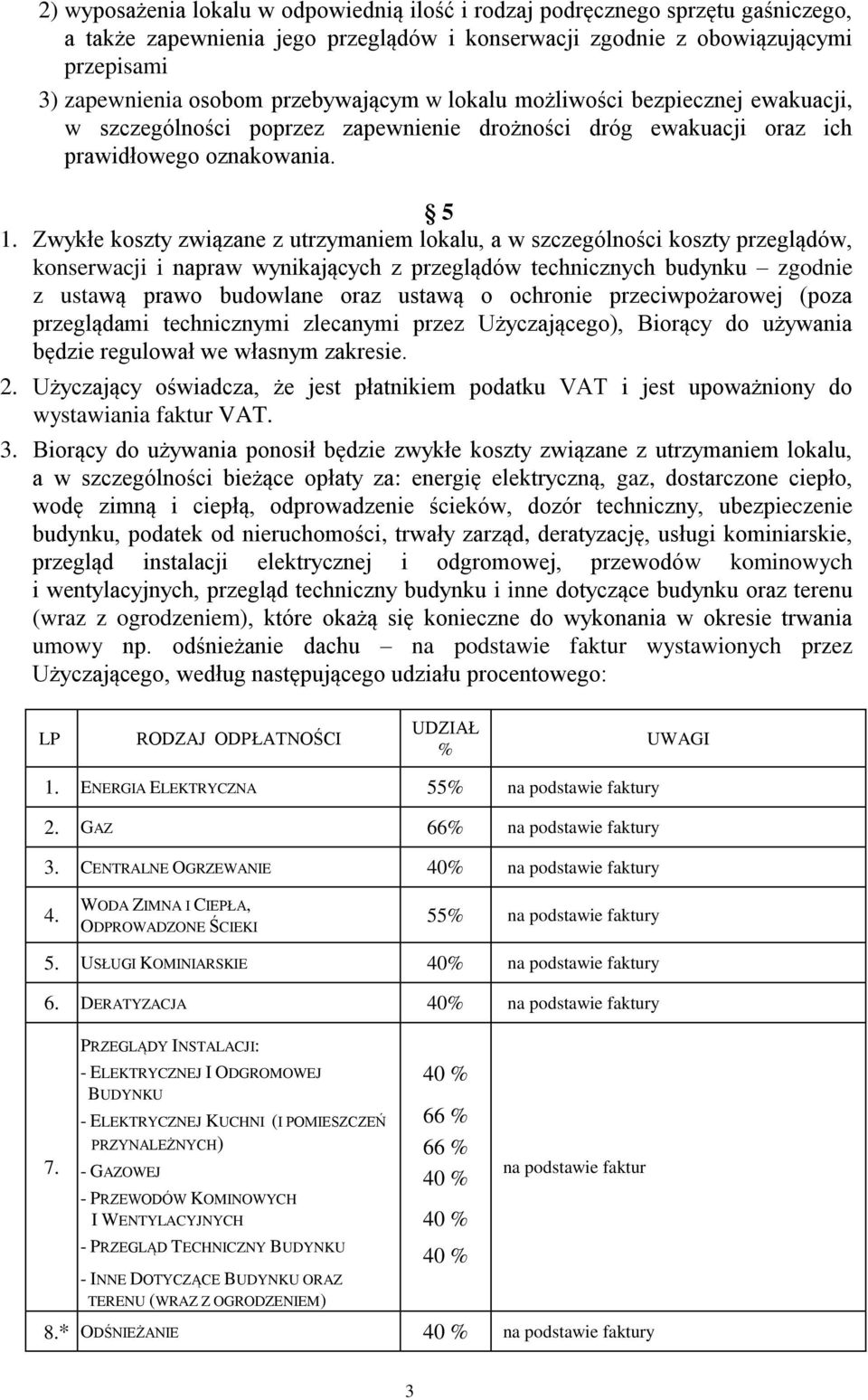 Zwykłe koszty związane z utrzymaniem lokalu, a w szczególności koszty przeglądów, konserwacji i napraw wynikających z przeglądów technicznych budynku zgodnie z ustawą prawo budowlane oraz ustawą o