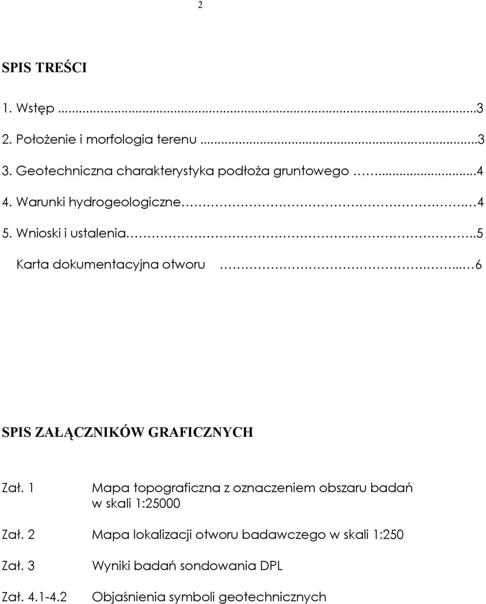 .5 Karta dokumentacyjna otworu.... 6 SPIS ZAŁĄCZNIKÓW GRAFICZNYCH Zał.