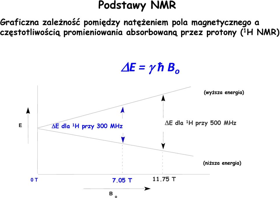 protony ( 1 H NMR) DE = g ħ B o (wyższa energia) E DE dla 1 H
