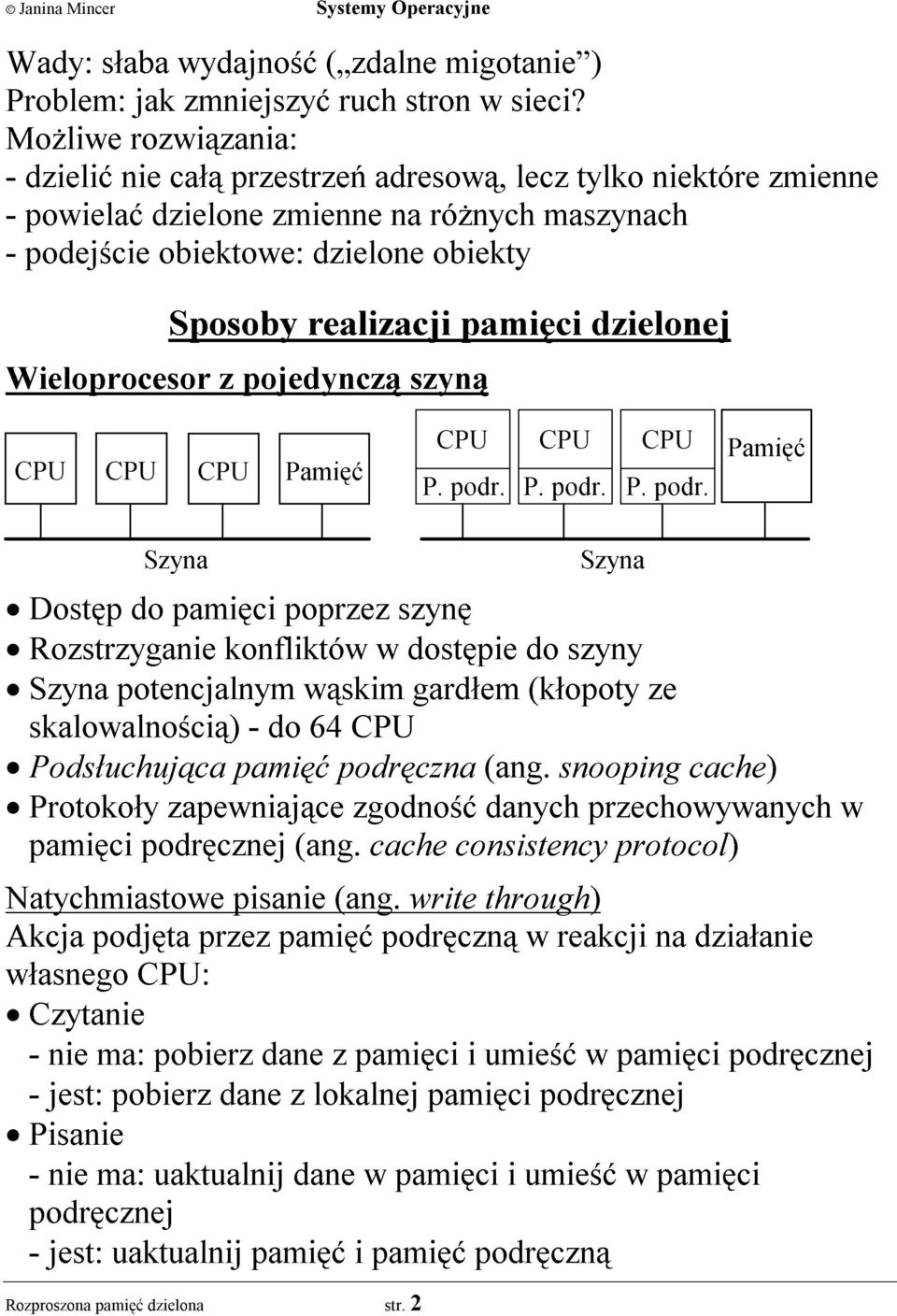 pamiêci dzielonej Wieloprocesor z pojedyncz¹ szyn¹ Pamiêæ P. podr.