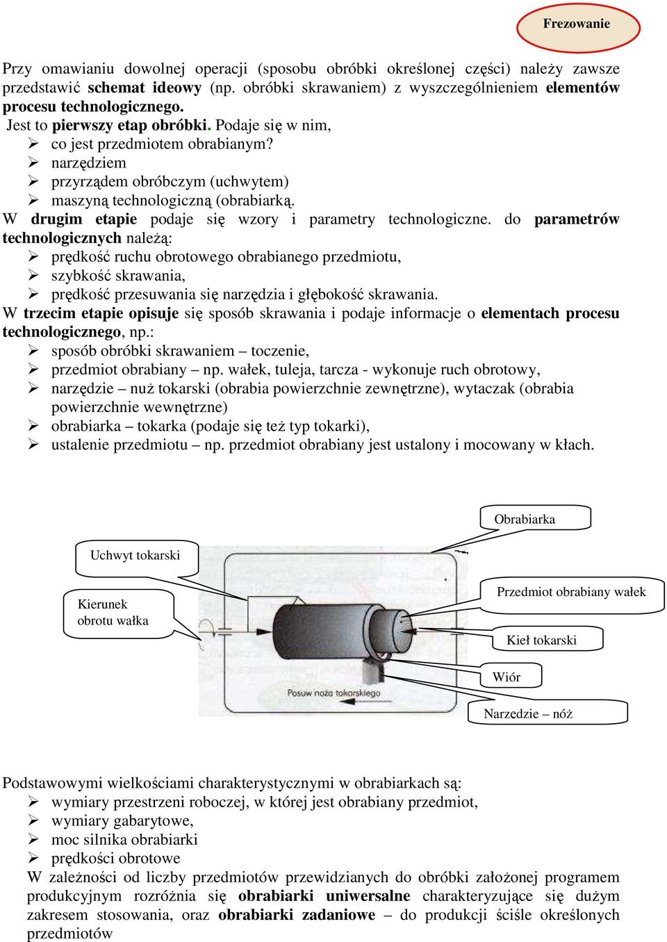 narzędziem przyrządem obróbczym (uchwytem) maszyną technologiczną (obrabiarką. W drugim etapie podaje się wzory i parametry technologiczne.