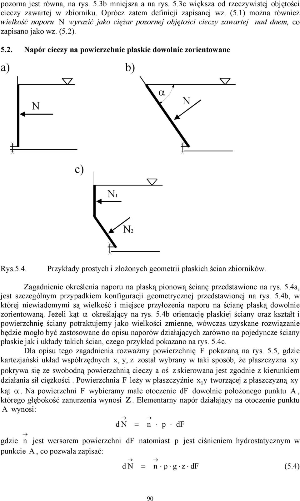 Prkład prostch i łożonch geometrii płaskich ścian biorników. Zagadnienie określenia naporu na płaską pionową ścianę predstawione na rs. 5.