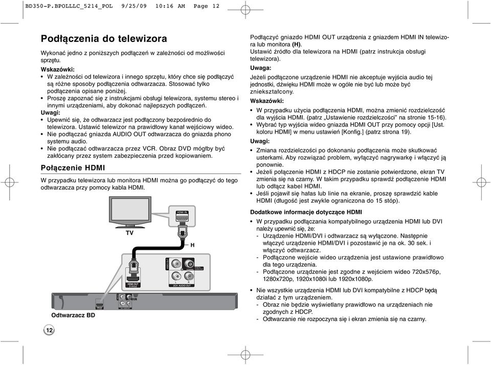 Proszę zapoznać się z instrukcjami obsługi telewizora, systemu stereo i innymi urządzeniami, aby dokonać najlepszych podłączeń.