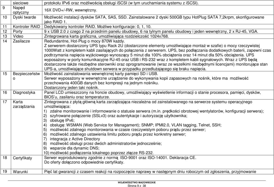 0 z czego 2 na przednim panelu obudowy, 6 na tylnym panelu obudowy i jeden wewnętrzny, 2 x RJ-45, VGA. 13 Video Zintegrowana karta graficzna, umoŝliwiająca rozdzielczość 1024x768.