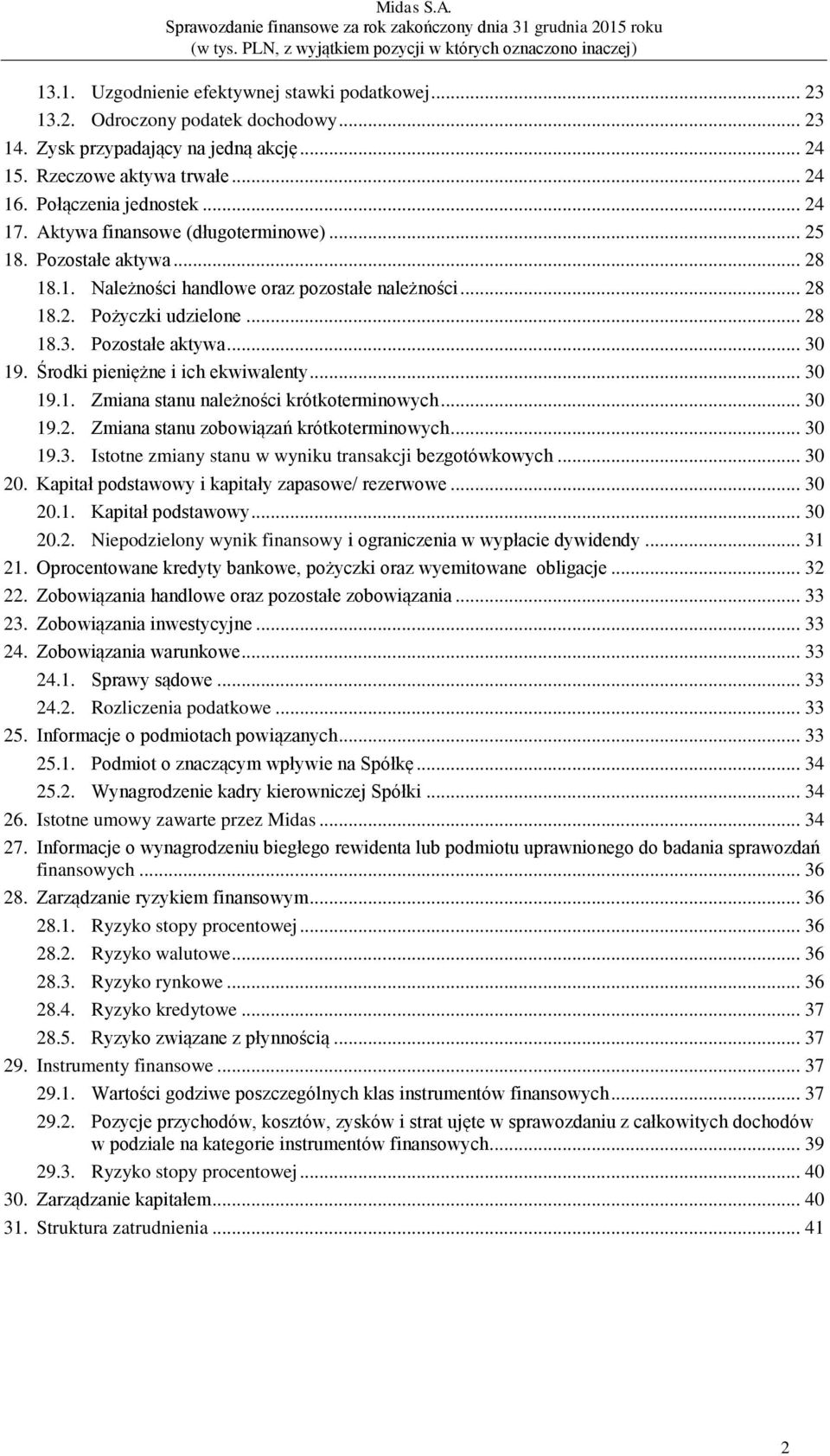 Środki pieniężne i ich ekwiwalenty... 30 19.1. Zmiana stanu należności krótkoterminowych... 30 19.2. Zmiana stanu zobowiązań krótkoterminowych... 30 19.3. Istotne zmiany stanu w wyniku transakcji bezgotówkowych.