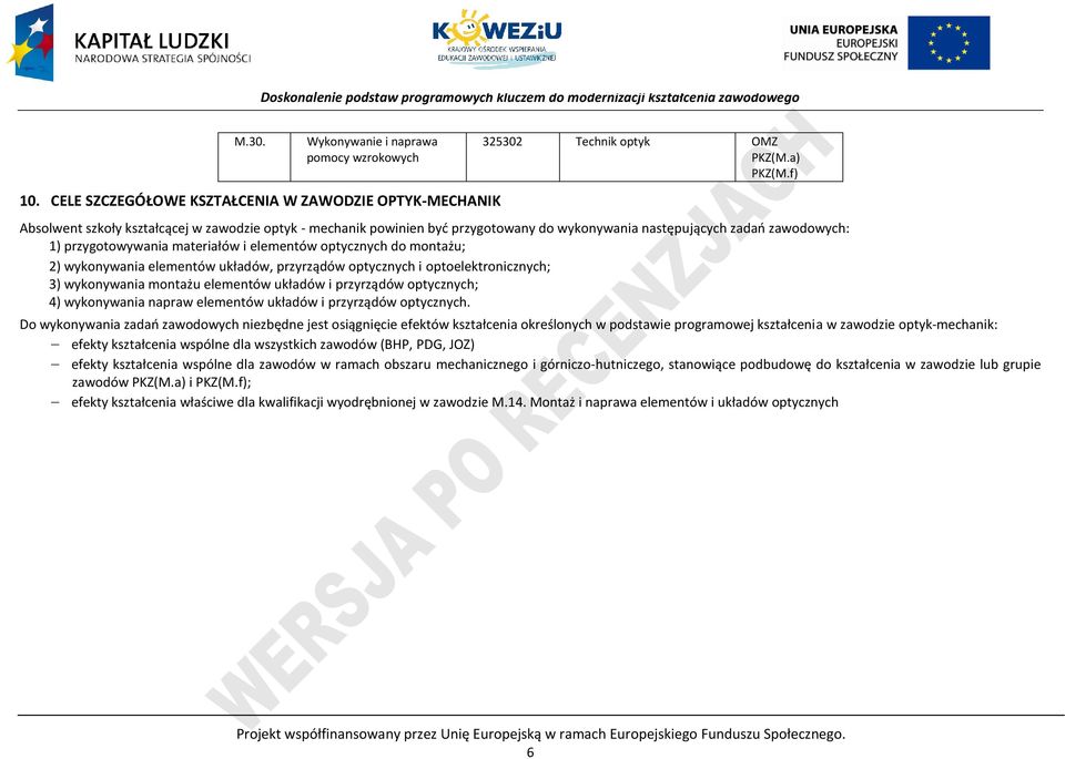 2) wykonywania elementów układów, przyrządów optycznych i optoelektronicznych; 3) wykonywania montażu elementów układów i przyrządów optycznych; 4) wykonywania napraw elementów układów i przyrządów