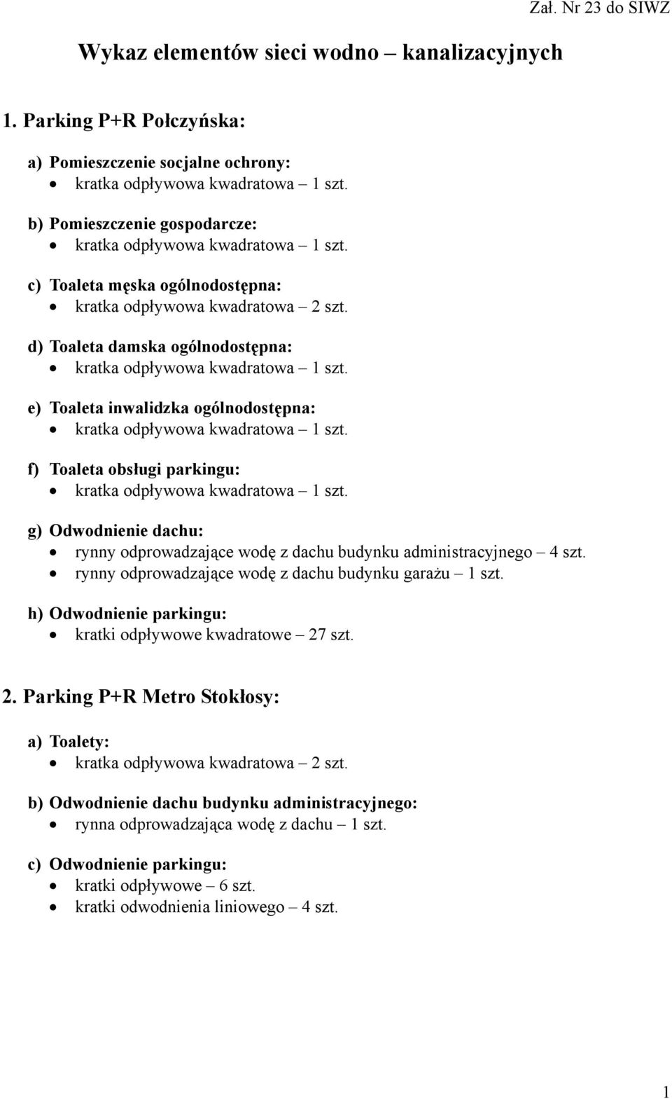 ogólnodostępna: f) Toaleta obsługi parkingu: g) Odwodnienie dachu: rynny odprowadzające wodę z dachu budynku administracyjnego 4 szt.