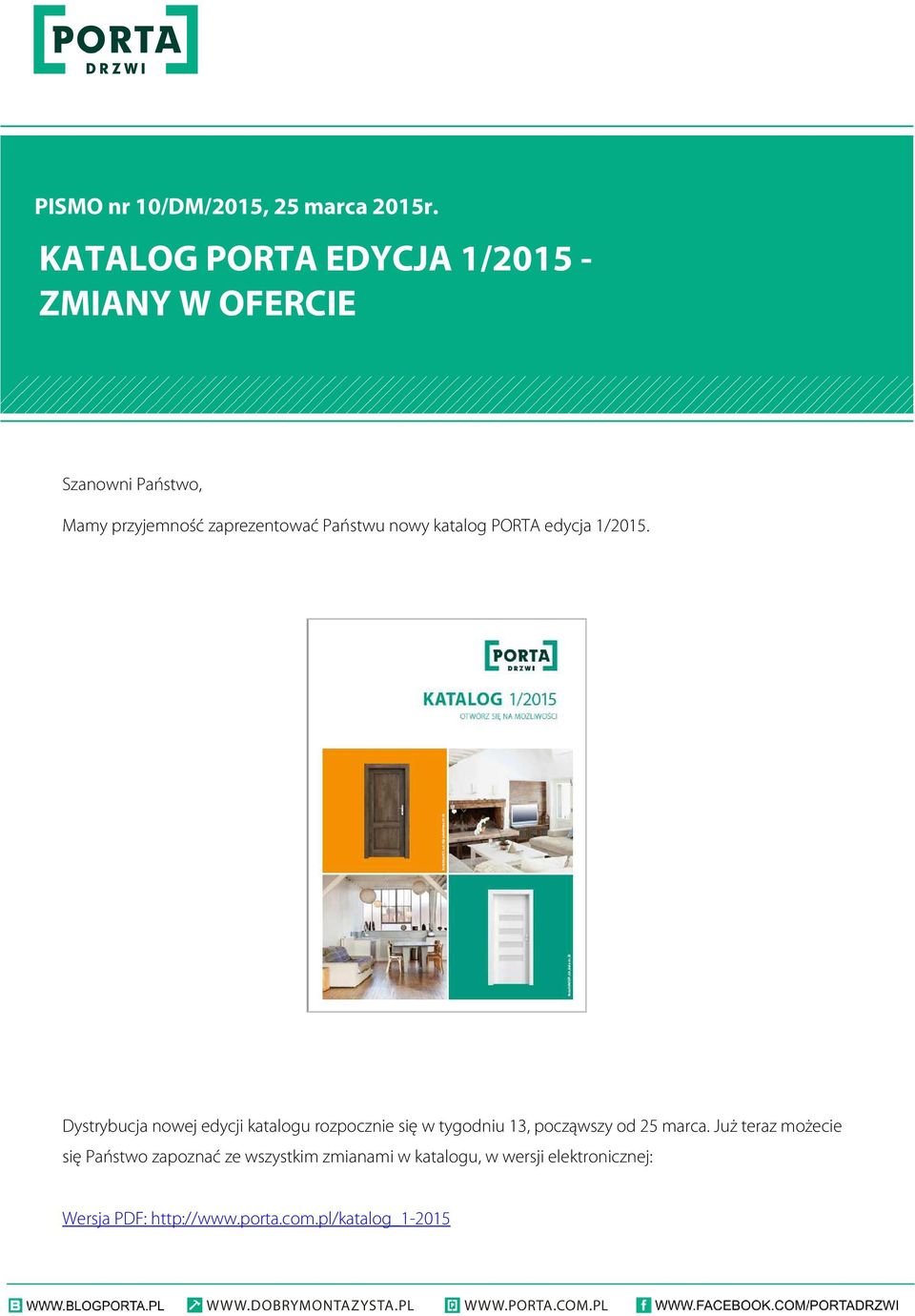 Państwu nowy katalog PORTA edycja 1/2015.