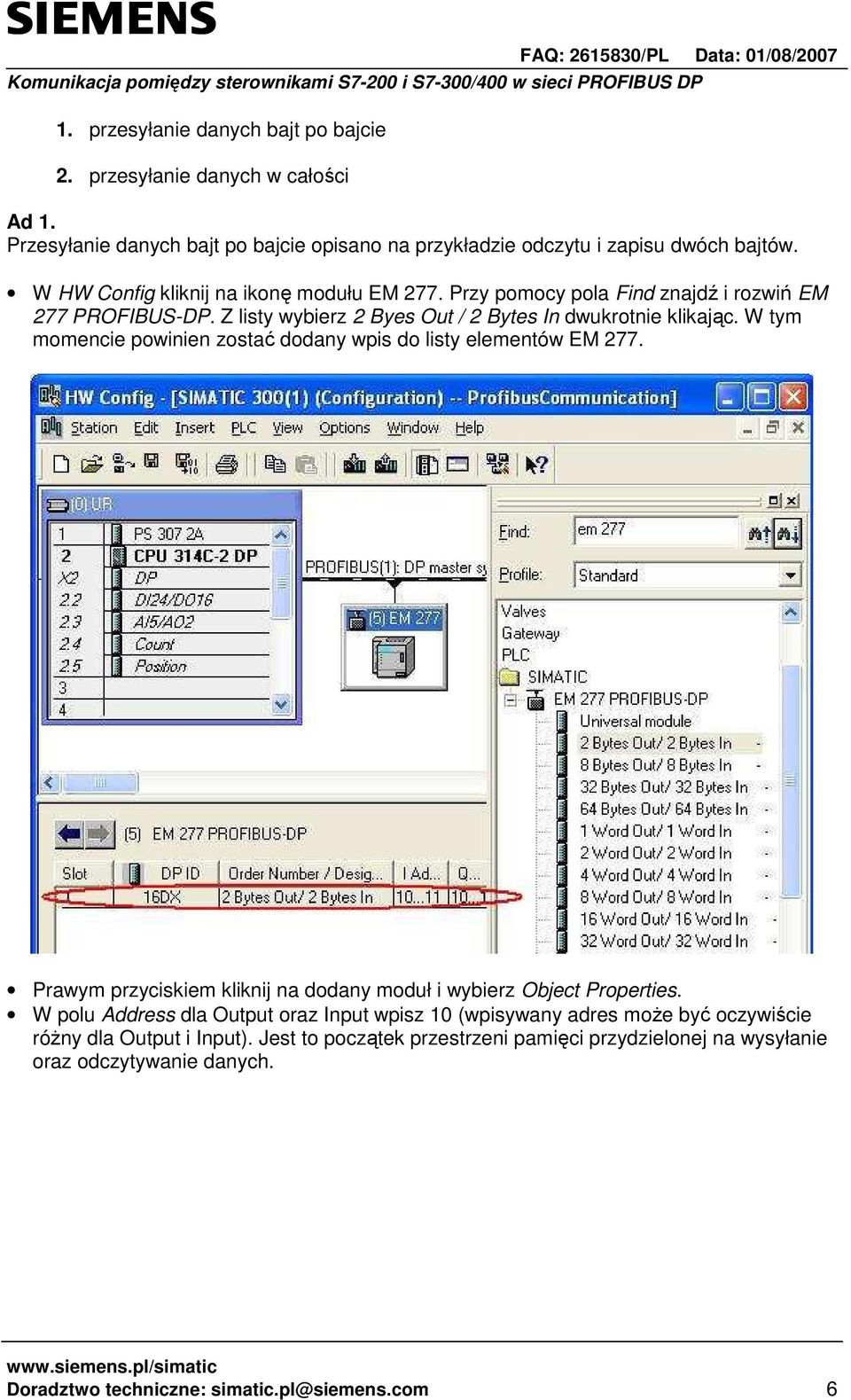 W tym momencie powinien zostać dodany wpis do listy elementów EM 277. Prawym przyciskiem kliknij na dodany moduł i wybierz Object Properties.