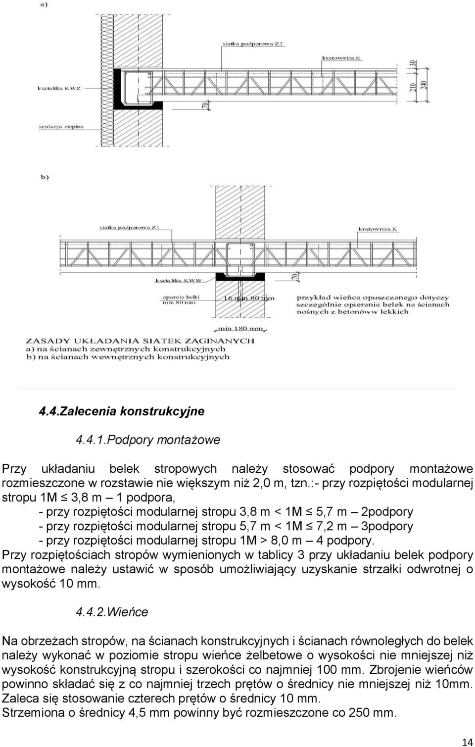 rozpiętości modularnej stropu 1M > 8,0 m 4 podpory.