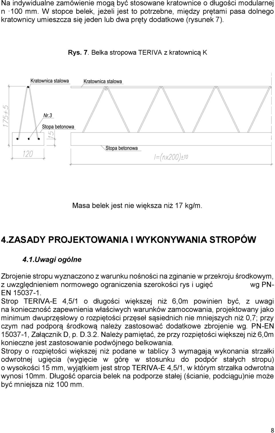 . Rys. 7. Belka stropowa TERIVA z kratownicą K Masa belek jest nie większa niż 17