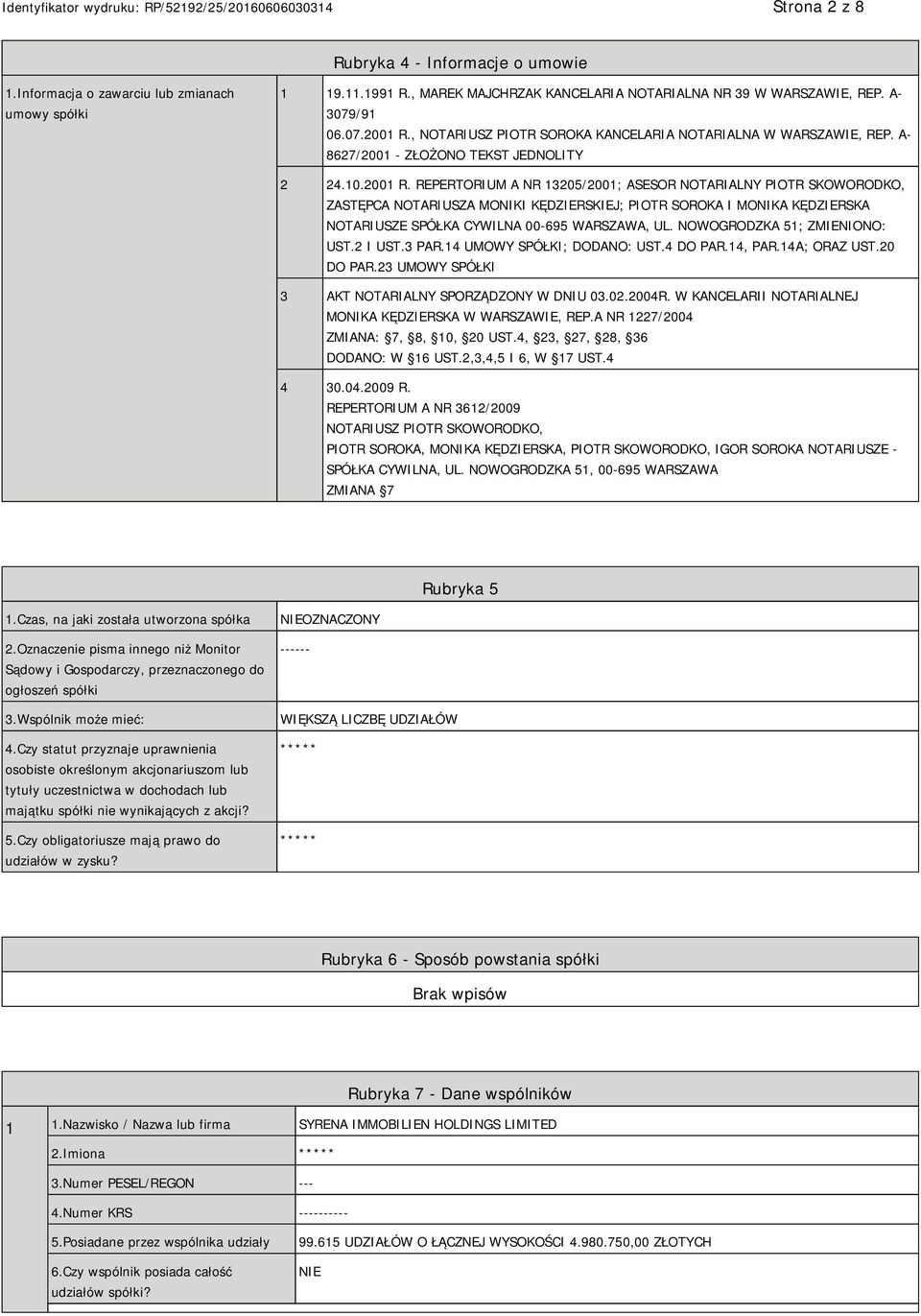 REPERTORIUM A NR 13205/2001; ASESOR NOTARIALNY PIOTR SKOWORODKO, ZASTĘPCA NOTARIUSZA MONIKI KĘDZIERSKIEJ; PIOTR SOROKA I MONIKA KĘDZIERSKA NOTARIUSZE SPÓŁKA CYWILNA 00-695 WARSZAWA, UL.