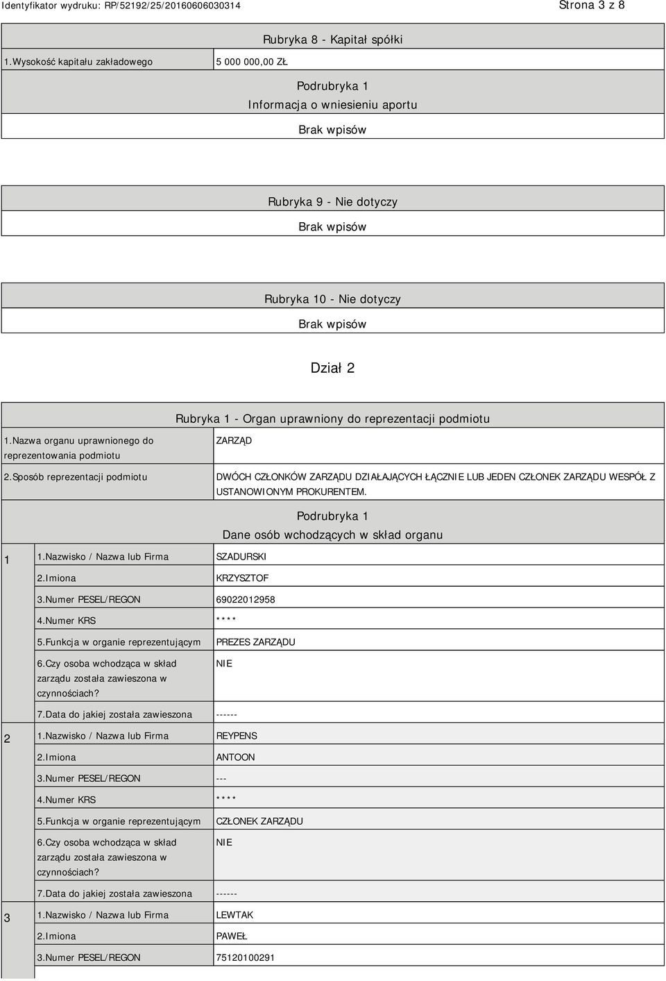 podmiotu 1.Nazwa organu uprawnionego do reprezentowania podmiotu 2.