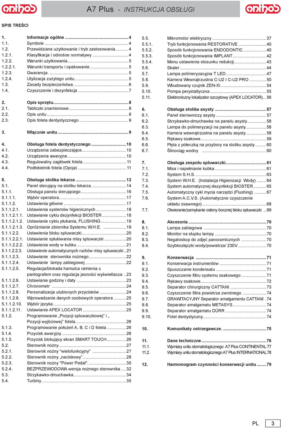 ..9 3. Włącznie unitu...9 4. Obsługa fotela dentystycznego...10 4.1. Urządzenia zabezpieczające...10 4.2. Urządzenia awaryjne...10 4.3. Regulowalny zagłówek fotela... 11 4.4. Podłokietnik fotela (Opcja).